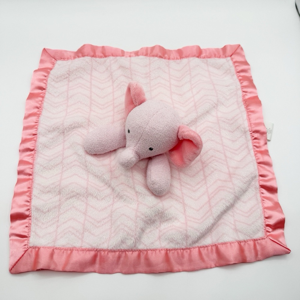 Cloud Island Pink Chevron Elephant Satin Security Blanket Plush Baby Toy